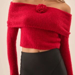 For Love And Lemons Cream Off-the-Shoulder Sweater